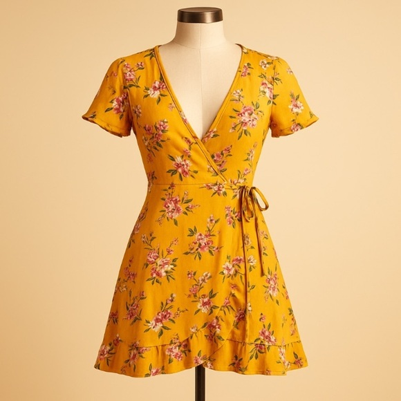 Blue Rain Yellow Floral Dress l SIZE XS - Picture 2 of 7